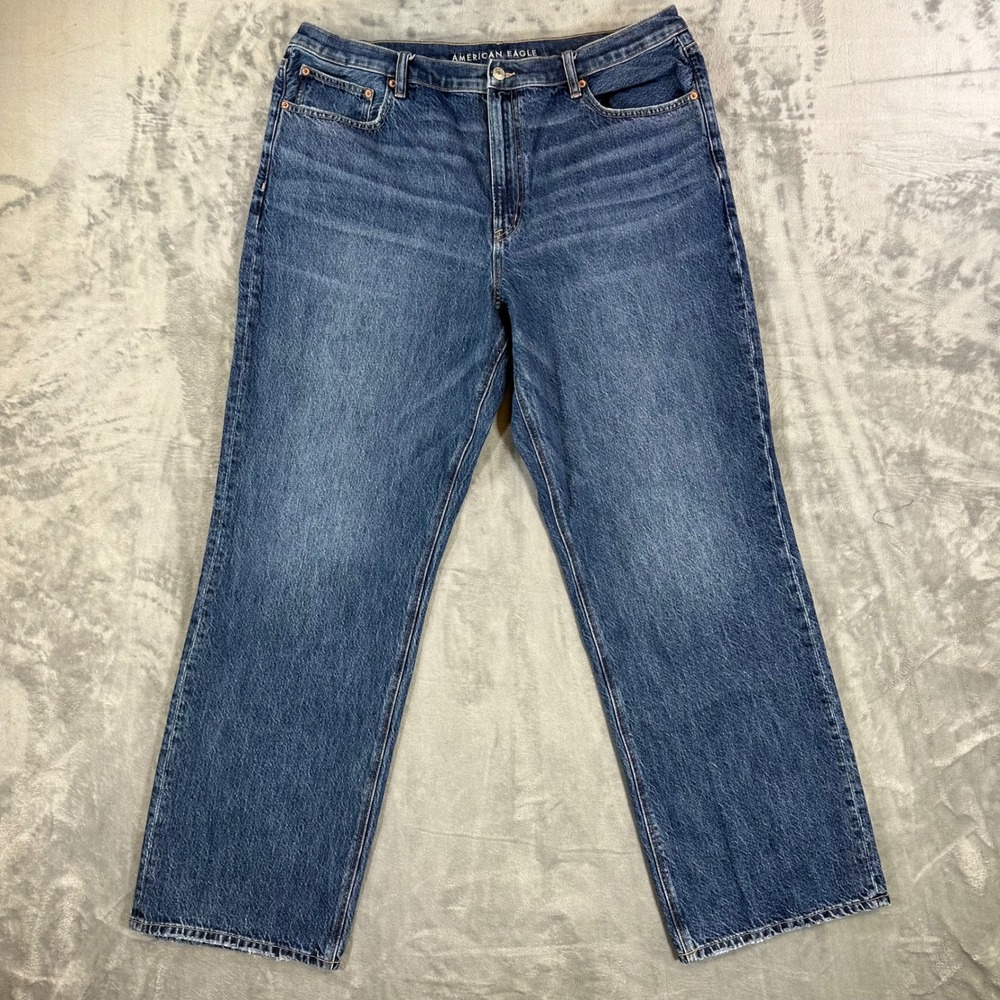 American Eagle Low Rise Baggy Straight Jeans Women's 20 R‎ Blue Comfort Denim